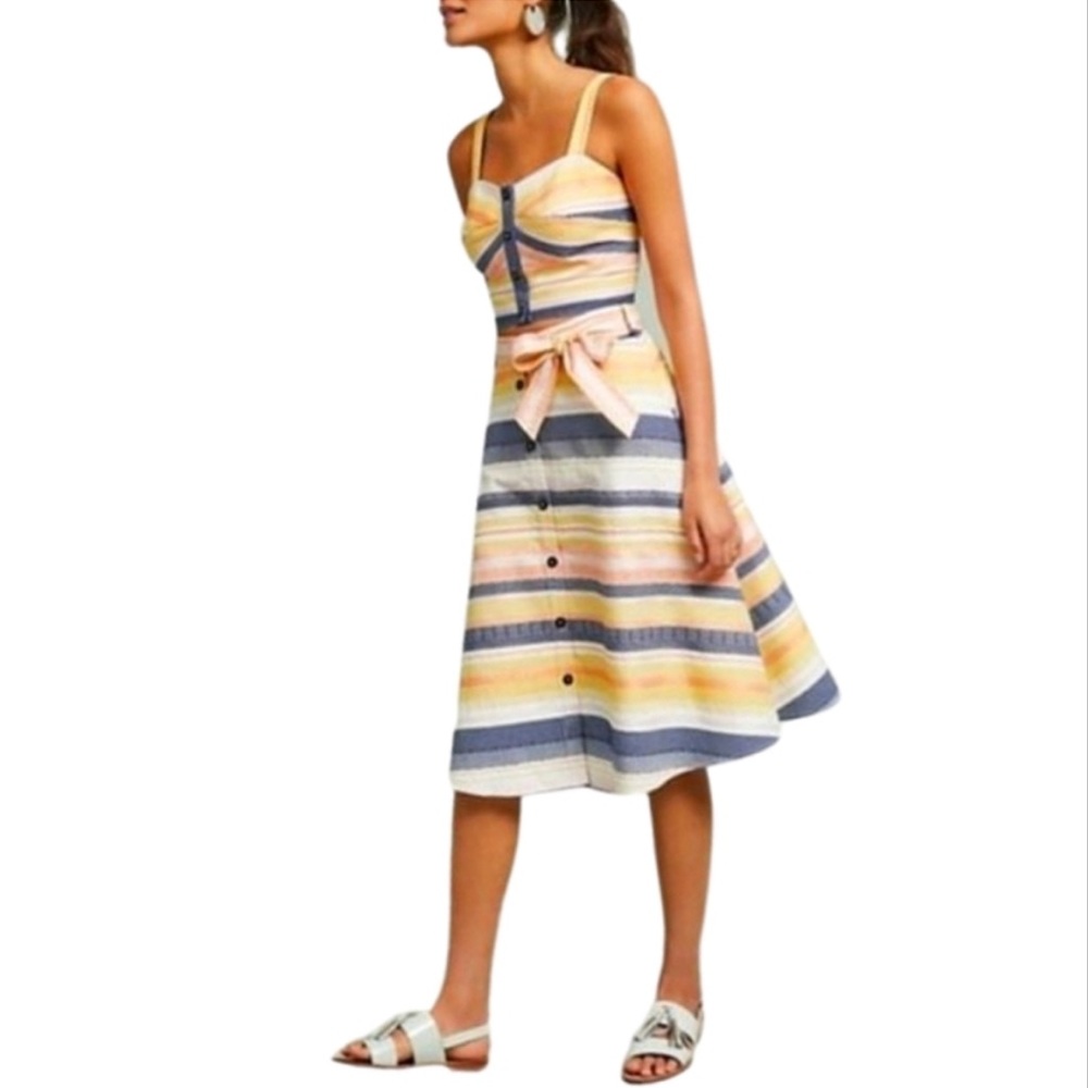 ANTHROPOLOGIE Hutch summer Stripe Buttons Tie Waist A-Line Skirt 6 or 8